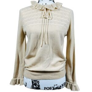 Dalton virgin cashmere beige sweater long sleeve ruffle mock neck size 38 M soft